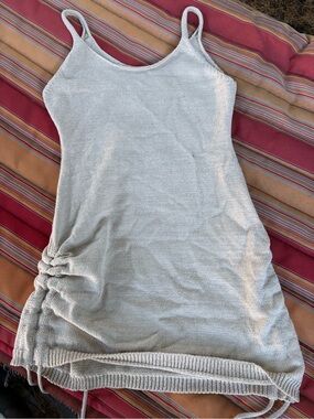 Light Knit Drawstring Tank Dress in Soft Beige